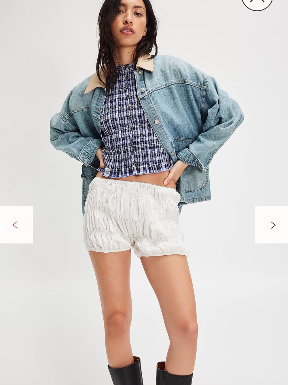 Free People Blue Plaid Smocked Crop Top